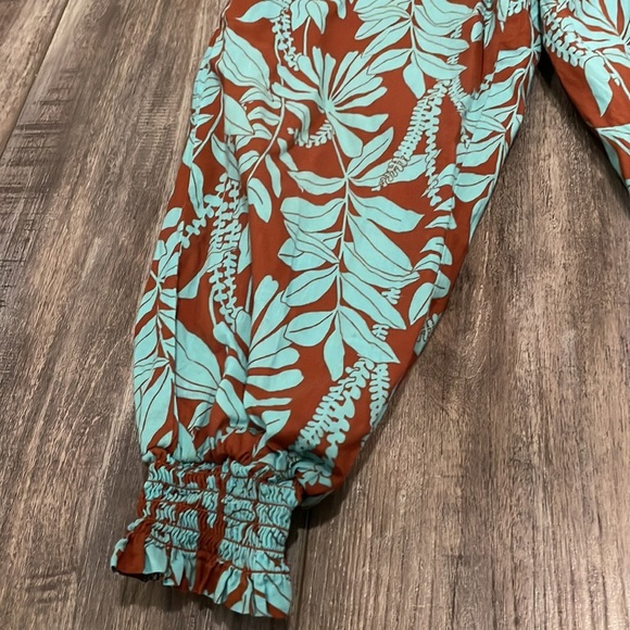 Janie and Jack Girl’s Floral Aqua & Brown Lined Jogger Pants Size 7 - Picture 2 of 7